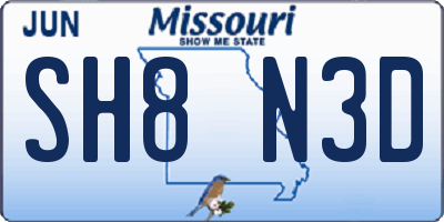 MO license plate SH8N3D
