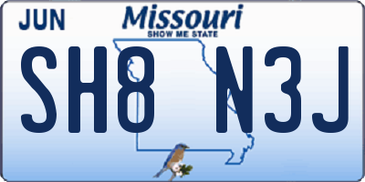 MO license plate SH8N3J