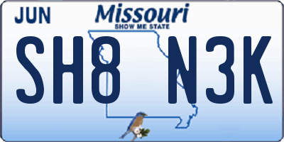 MO license plate SH8N3K