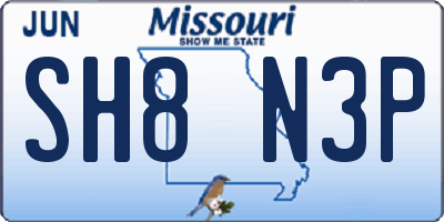 MO license plate SH8N3P