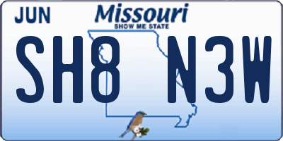 MO license plate SH8N3W