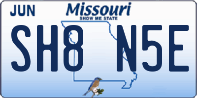 MO license plate SH8N5E