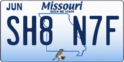 MO license plate SH8N7F