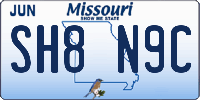 MO license plate SH8N9C