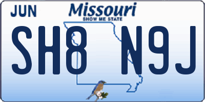 MO license plate SH8N9J