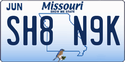 MO license plate SH8N9K