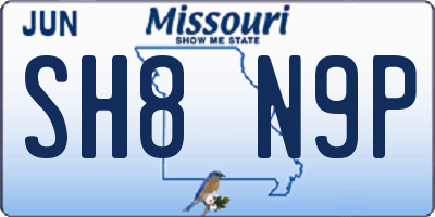 MO license plate SH8N9P
