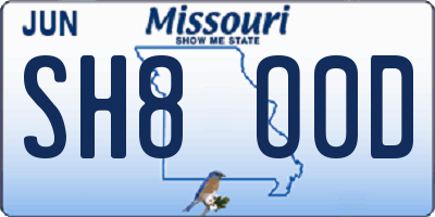 MO license plate SH8O0D