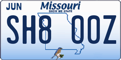 MO license plate SH8O0Z