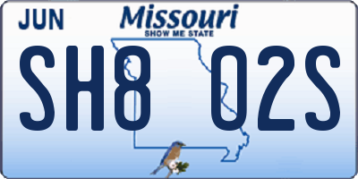 MO license plate SH8O2S