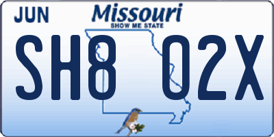 MO license plate SH8O2X