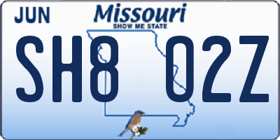 MO license plate SH8O2Z
