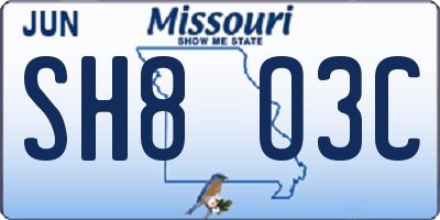 MO license plate SH8O3C