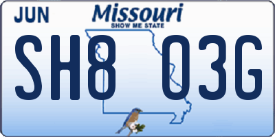 MO license plate SH8O3G