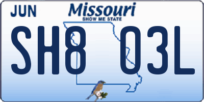 MO license plate SH8O3L