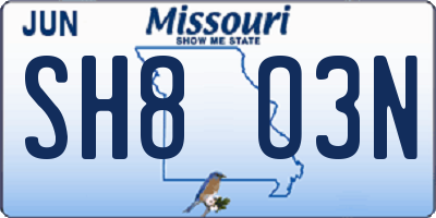 MO license plate SH8O3N