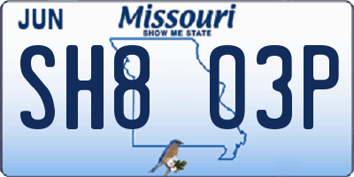 MO license plate SH8O3P