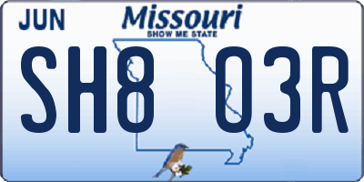 MO license plate SH8O3R