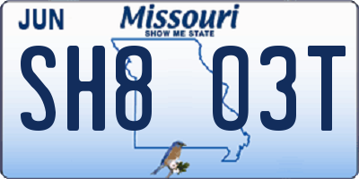 MO license plate SH8O3T