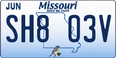 MO license plate SH8O3V