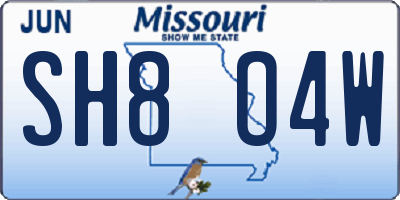 MO license plate SH8O4W