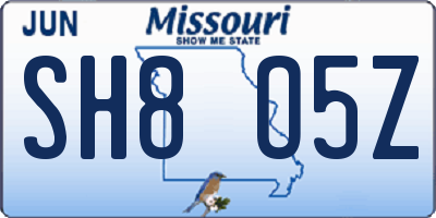 MO license plate SH8O5Z