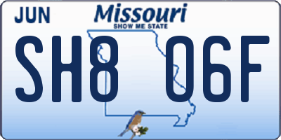 MO license plate SH8O6F