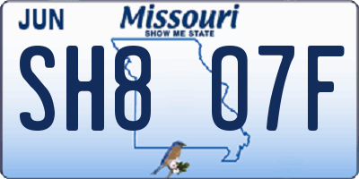 MO license plate SH8O7F