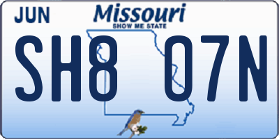 MO license plate SH8O7N