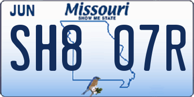 MO license plate SH8O7R