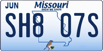 MO license plate SH8O7S