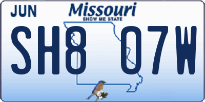 MO license plate SH8O7W