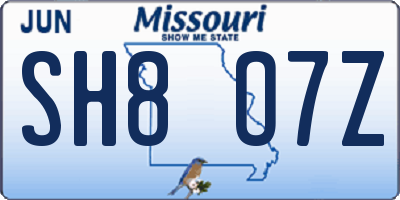 MO license plate SH8O7Z