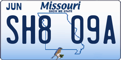 MO license plate SH8O9A
