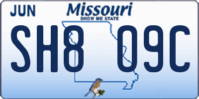 MO license plate SH8O9C