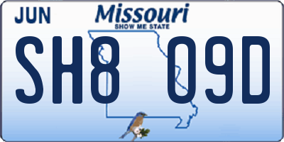 MO license plate SH8O9D