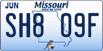 MO license plate SH8O9F