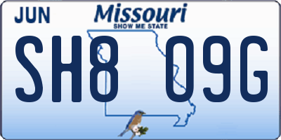 MO license plate SH8O9G