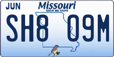 MO license plate SH8O9M