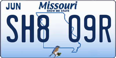 MO license plate SH8O9R