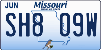 MO license plate SH8O9W