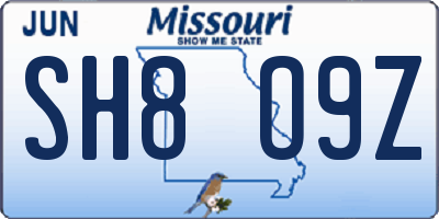 MO license plate SH8O9Z