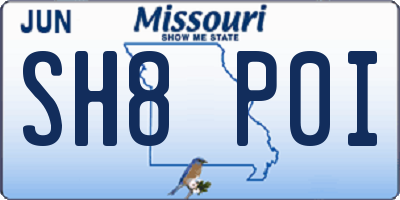 MO license plate SH8P0I