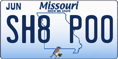 MO license plate SH8P0O