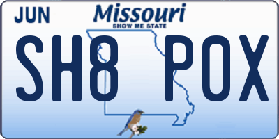 MO license plate SH8P0X