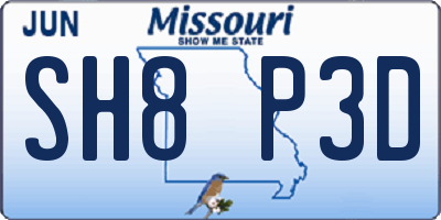 MO license plate SH8P3D
