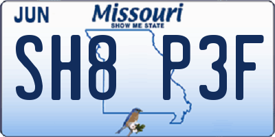MO license plate SH8P3F