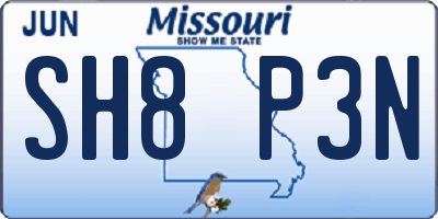 MO license plate SH8P3N