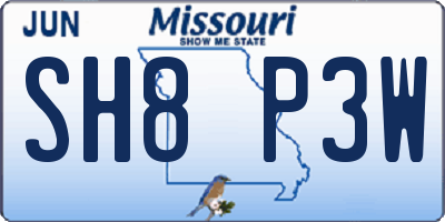 MO license plate SH8P3W