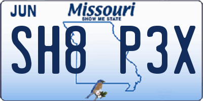 MO license plate SH8P3X